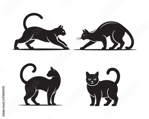 cat silhouette set, cat collection, black cat, kitten silhouette, domestic cat design, cute cat Set silhouette, sitting cat vector, walking cat silhouette, cat illustration set, cat icon collection