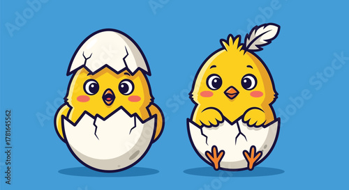 Cute Baby Chick Hatching and Running from Egg Cartoon