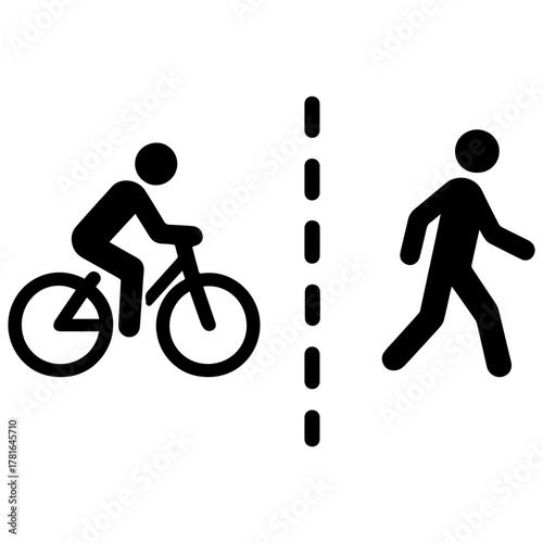 Shared path bicycle and pedestrian icon with transparent background — symbolizing a combined walking and cycling route for shared pathways or multi-use trails.