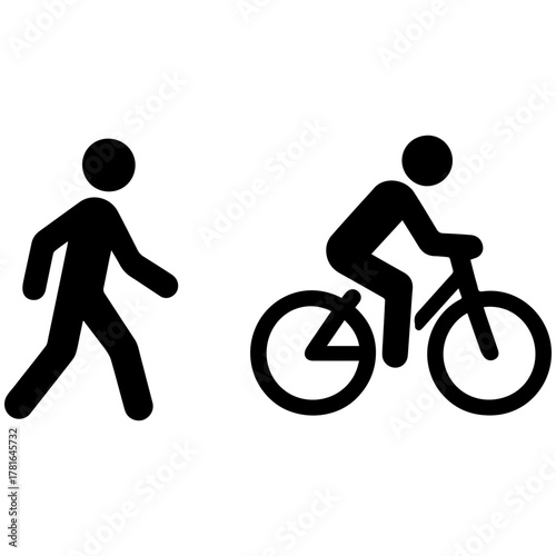 Shared path bicycle and pedestrian icon with transparent background — symbolizing a combined walking and cycling route for shared pathways or multi-use trails.