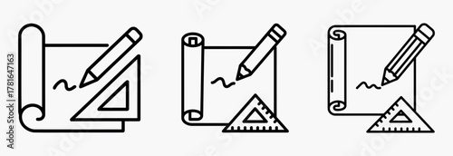Architectural planning and drafting icon set for blueprints and designs