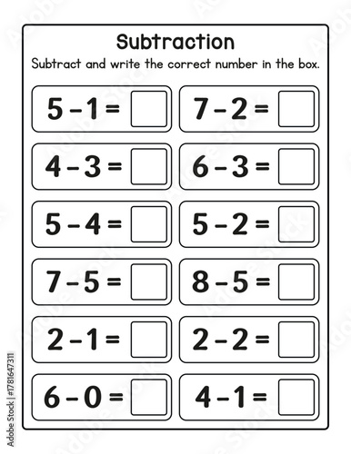 Printable Subtraction Math Worksheet | Easy Number Subtraction for Early Learners