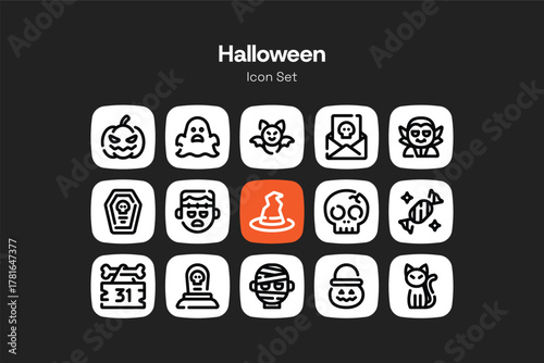 Simple halloween outline icon set