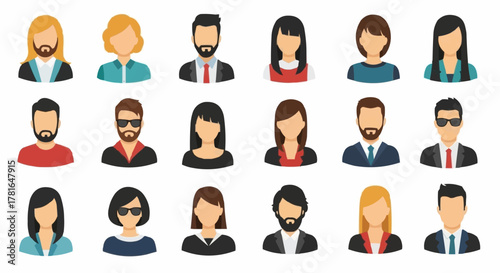 Diverse Collection of Professional Avatar Icons Representing Various Individuals.