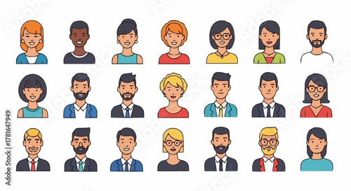 Diverse Collection of Cartoon People Avatars for Professional and Social Use.