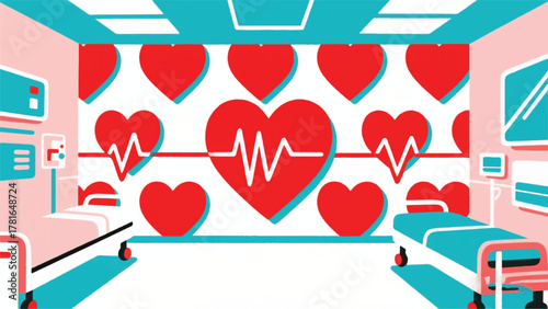 Love Beat Hospital Illustrator Artwork Banner Background Design Template 