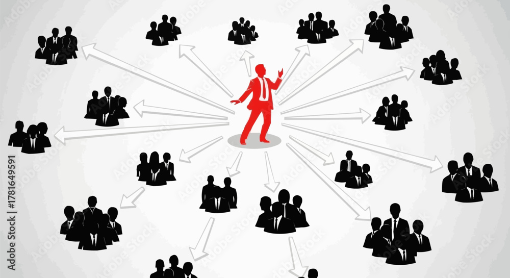 Naklejka premium Central figure directing team members, leading and managing the group.