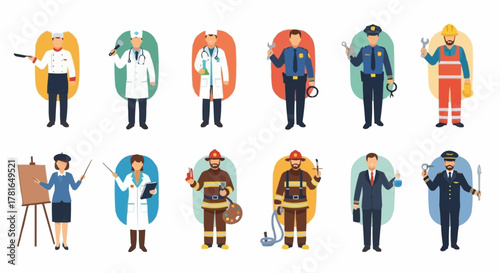 Diverse Professions Illustrated Collection of People in Uniforms and Work Attire.