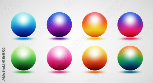 A vibrant array of colorful spheres, each radiating a unique gradient and casting soft shadows, creating a playful and dynamic composition