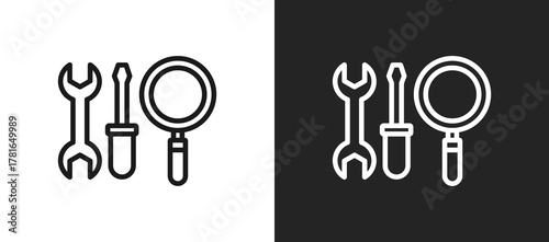 Inspection Tools Outline Icon In Black And White Filled Style