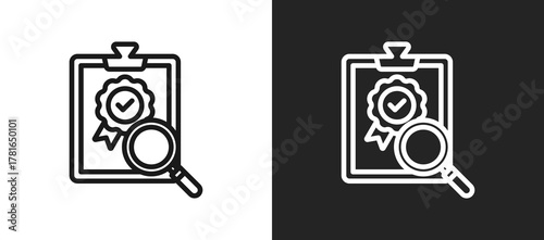 Inspection Badge Outline Icon In Black And White Filled Style