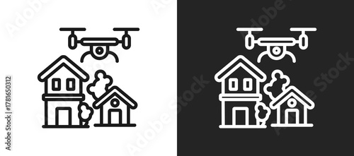 Inspection Drone Outline Icon In Black And White Filled Style