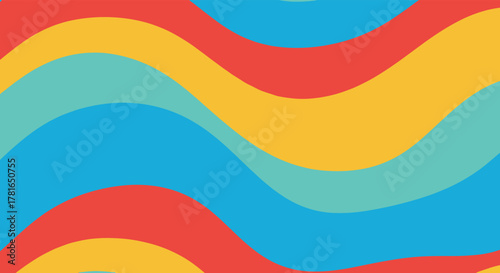 Vibrant abstract background with energetic wavy lines in red, yellow, and blue colors, creating a dynamic and flowing pattern.