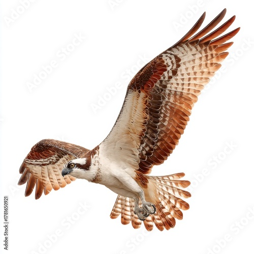 Brown and White Osprey in Flight Illustration