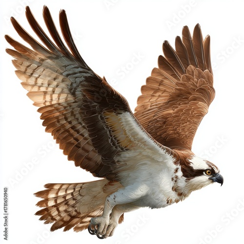 Brown and White Osprey in Flight Illustration