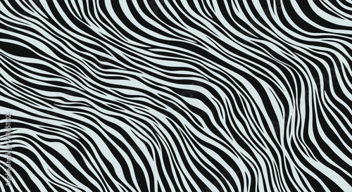 Abstract black and light grey zebra stripes create a dynamic, wavy pattern, perfect for backgrounds, textiles, and graphic design.