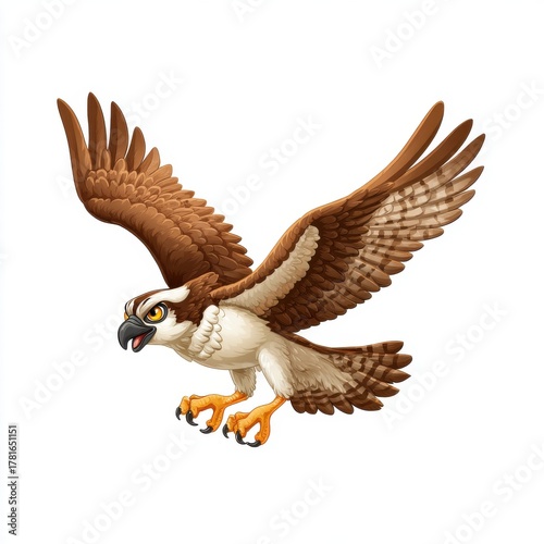 Brown Osprey Bird in Flight, Detailed Illustration