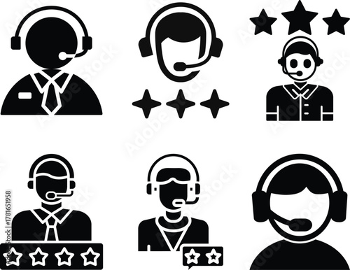 Customer support icon Customer support representative icon call center agent Customer Care Service and Support Icon - Flat Vector Person Avatar With Headphone for Helpline 