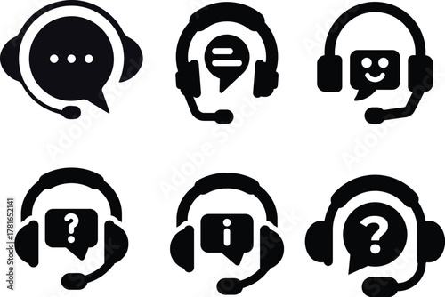 Customer information icon online support assistance icon vector set virtual customer service agent helping technical solution client care signs illustration