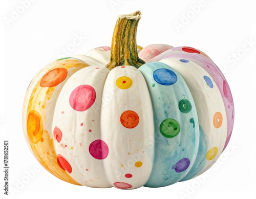 colorful pumpkin covered in polks dots isolated on white and transparent background