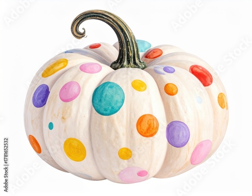 colorful pumpkin covered in polks dots isolated on white and transparent background