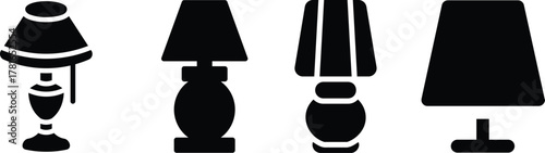 Elegant black table lamp Icon Set silhouette with a classic and timeless design Simple vector icon table lamp Lamp icon set. Set of lamps for the home. Table lamp icons - stock vector. 