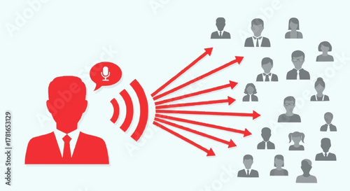 Man speaking to a group of people, broadcasting information to an audience.