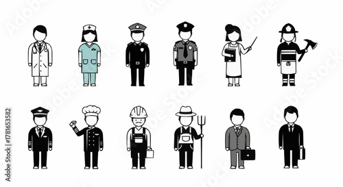 Collection of Diverse Professions Represented by Simple Icons.