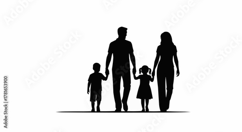 Silhouette of a happy family walking together, symbolizing unity and togetherness.