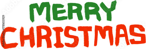Two-Line “Merry Christmas” Hand-Drawn Lettering – Green and Red Crayon Style Holiday Typography