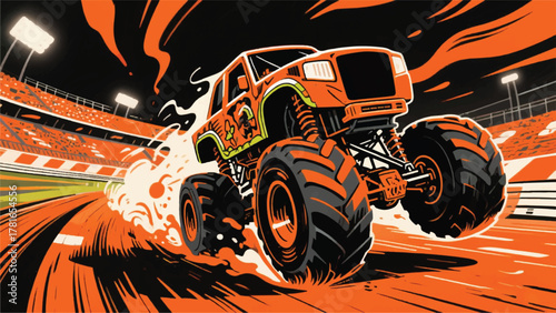 Auto Truck Monster Off Road Illustrator Artwork Banner Background Design Template 
