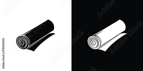 Rolled Black Sheet with Visible Spiral Design on White Background