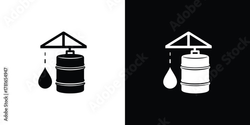 Oil Barrel Under Crane Spilling Drop Icon Vector, Transparent Background Design