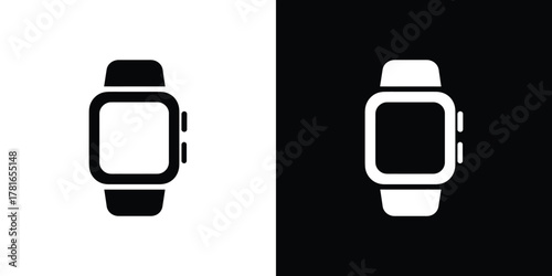 Smartwatch Icons Set, Black and White Smart Watch Symbol With Transparent Background