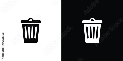 Trash Can Silhouette Icons Black on White, White on Black Background