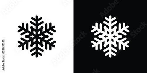 Two Snowflakes Icons in Black and White Contrasting Backgrounds Flat Design