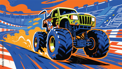Off-Road Monster Truck Illustrator Artwork Banner Background Design Template 
