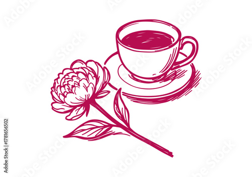 Peony Flower hand drawn simple sketch vector illustration