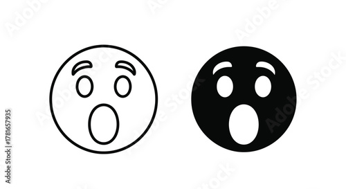Shocked face emoji in black and white, expressing surprise or disbelief.