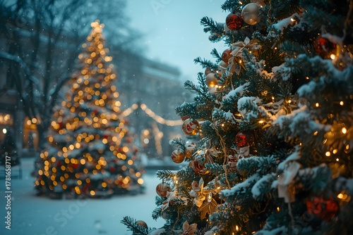 Colorful out of focus Christmas tree lights blurred