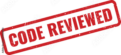 Bold red CODE REVIEWED message on a textured grunge rubber stamp graphic illustration