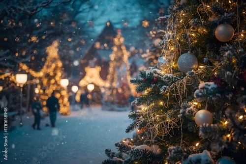 Colorful out of focus Christmas tree lights blurred