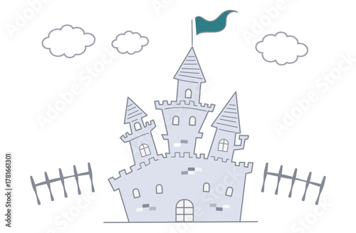 ゆるい手書きのお城イラスト（昼間）