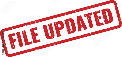 Red grunge file updated rubber stamp for official document revisions and information changes