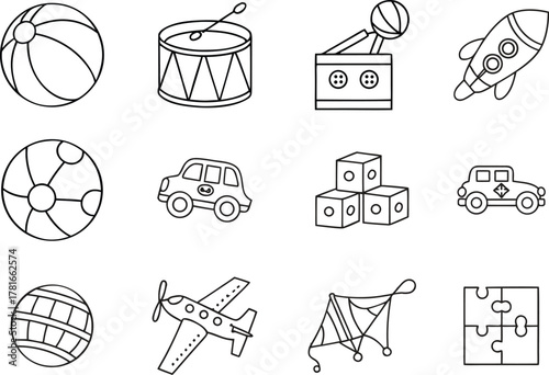 Toys line editable icon set
