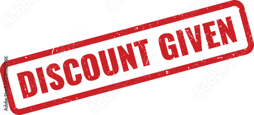 Vibrant Red Distressed Rubber Stamp Sign Displaying A Discount Given Mark For Promotions Or Sales Events