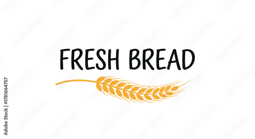 Obraz premium A stylized logo with Fresh Bread in a rustic font, accompanied by a golden wheat stalk, symbolizing natural baking and organic ingredients.