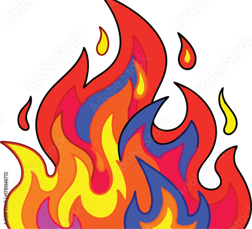 Bright Orange Red Yellow Blue Purple Flames Dancing In The Dark With Flickering Yellow Drops