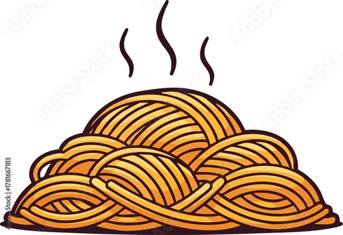 Hot Steaming Plate of Spaghetti Pasta Illuminated by Warm Light