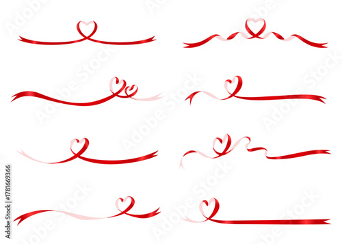 ハート型のリボン、デコレーション素材のセット